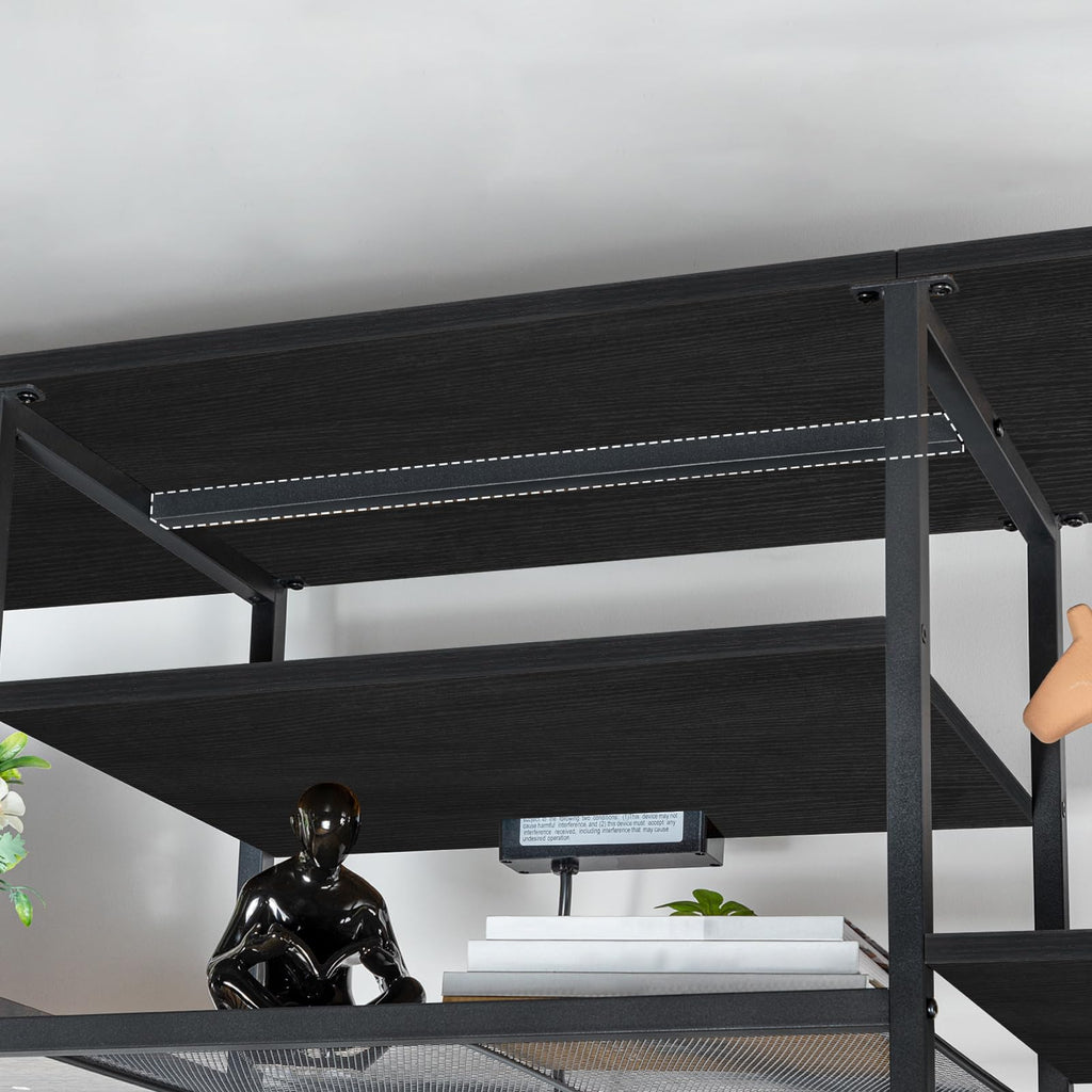 TV Stand with Power Outlets to 75 Inches, TV Console Table with Open Storage Shelves Cabinet, Industrial Media