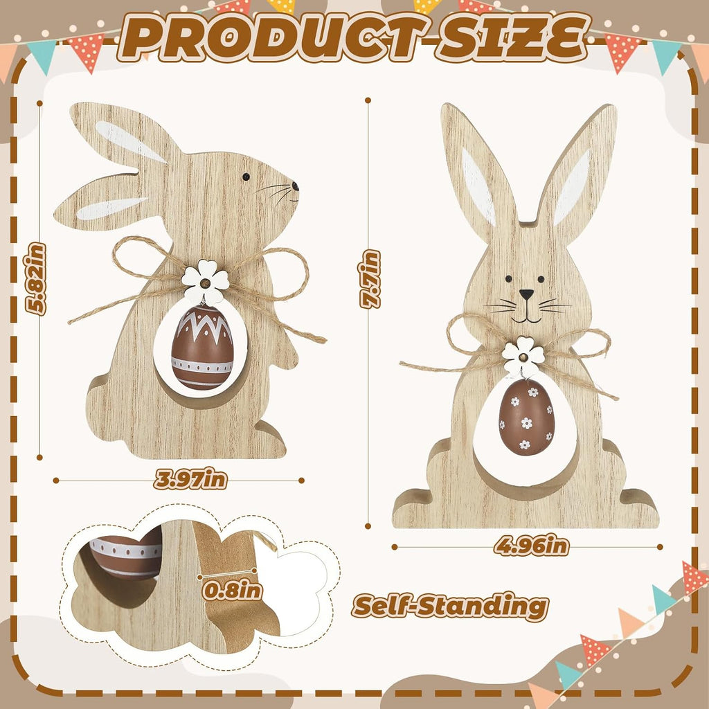 Easter Decorations Wooden Bunny Tiered Tray Decor Happy Easter Table Centerpieces Farmhouse Rabbit with Egg - Set of 2