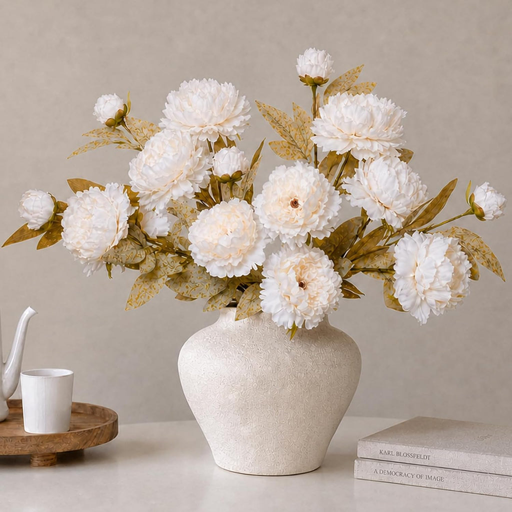 32" Ivory Vintage Peonies Artificial Flowers for Vase - Set of 5