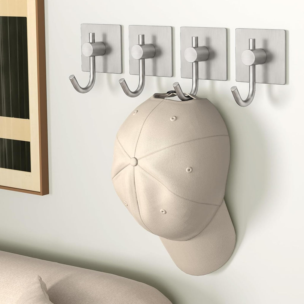 6PACK Adhesive Wall Hooks, Heavy Duty Sticky Holder Waterproof Aluminum Towel Hooks for Hanging Coat, Hat, Towel