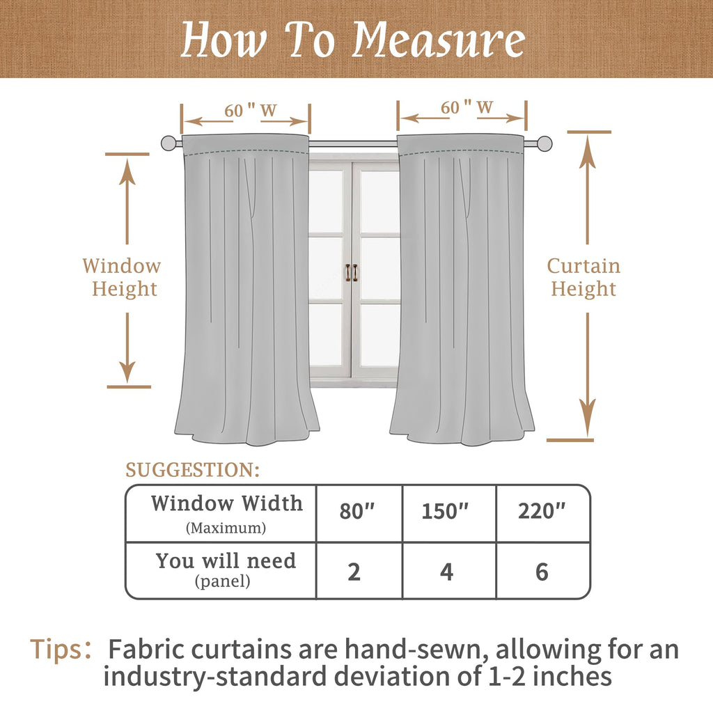100% Blackout Linen Bedroom Curtains 63 Inches Long 2 Panels