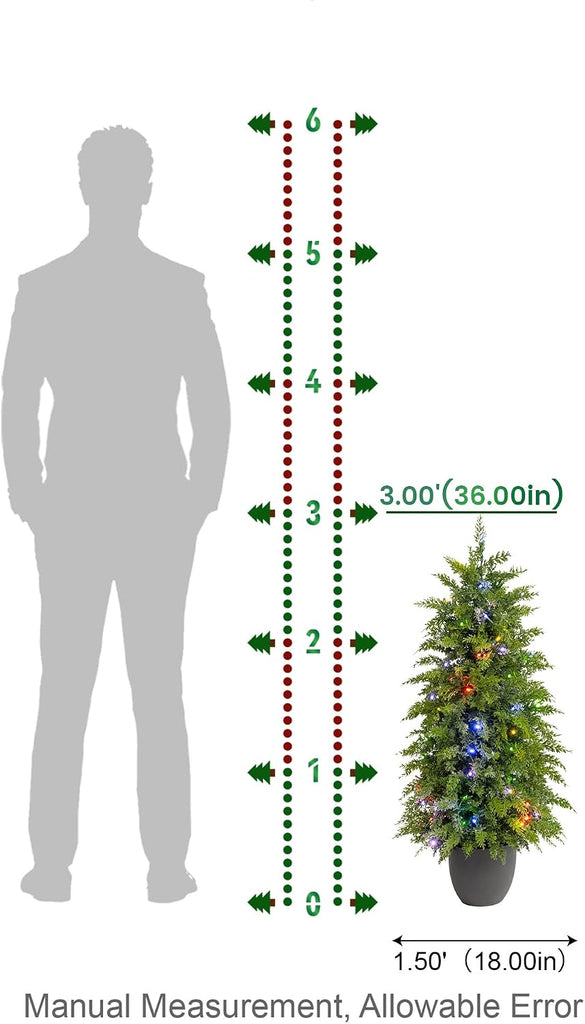 2Pack 3FT Prelit Artificial Christmas Tree with 70 LED Lights, Realistic Cedar Trees Porch Christmas Tree