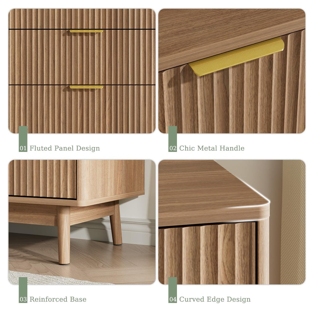 Fluted 8 Drawer Dresser, 55" Wide Modern Chest of Drawers with Curved Profile Design and Metal Handles, Wood Dresser