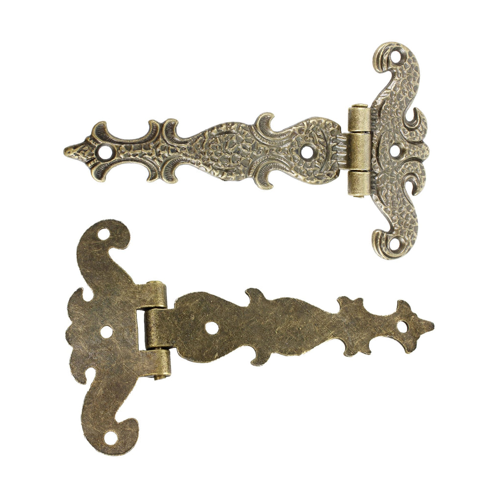 6PCS 4.45" x 2.72" T-Strap Hinges Door Hinge, T Shape Engraving Design Gate Hinge, Vintage Decorative Door Box Hinge