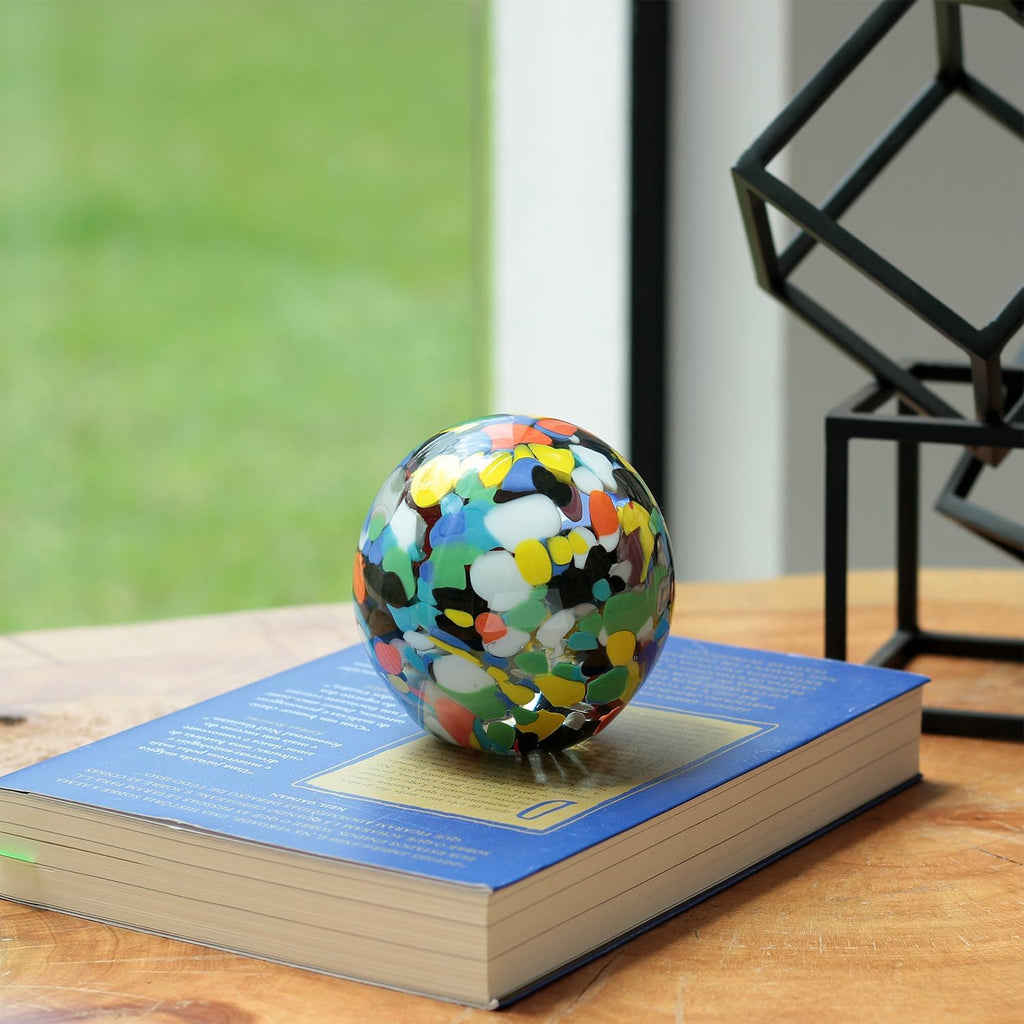 Murano Style Art Glass Paperweight Confetti Effect Hand Blown for Offices
