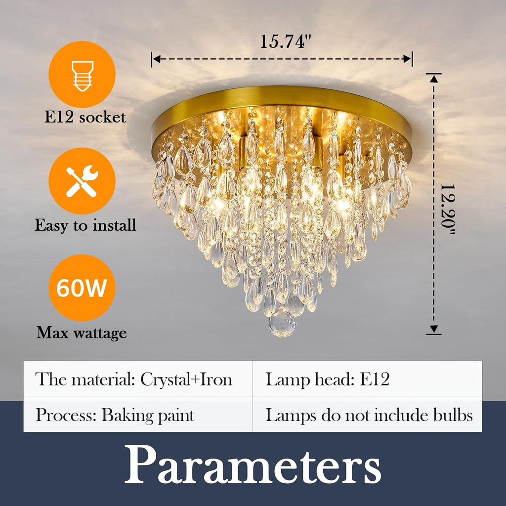 Modern Crustal Ceiling Light Fixture Large Flush Mount Ceiling Light 6 Light Ceiling Chandelier for Bedroom Foyer