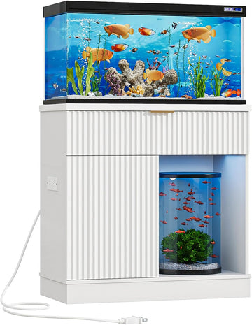 20-29 Gallon Fish Tank Stand with Power Outlet & Drawers, White