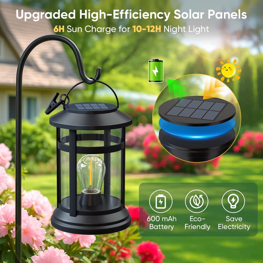 Solar Lanterns Outdoor Waterproof: 6 Pack Hanging Solar Lights for Porch