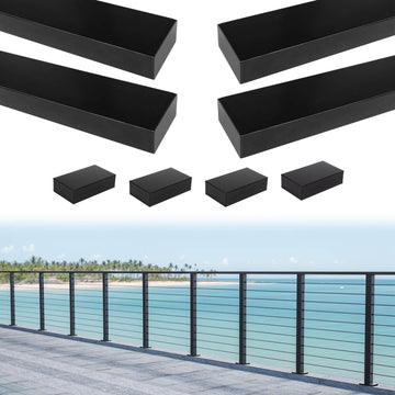 4Pack 4ft Black Aluminum Cable Railing Handrail Rectangular HL10