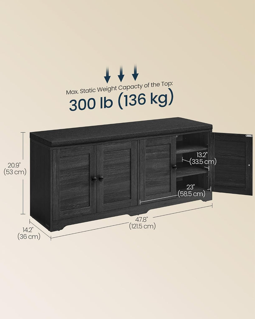 3-Tier Entryway Bench, Shoe Bench with Padded Seat, , 14.2 x 47.8 x 20.9 Inches, Dark Gray