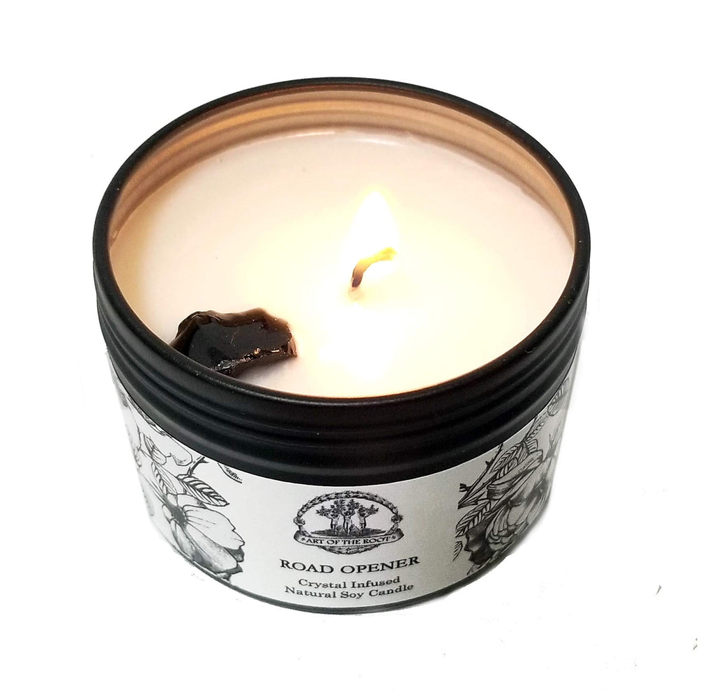 Road Opener Mini Spell Set | 4 oz Soy with a Black Obsidian Crystal & a 1/2 oz Oil | New Beginnings, Success &