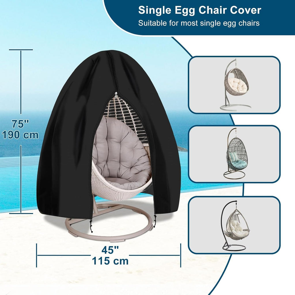 Upgraded 75"x45" Patio Egg Chair Covers Waterproof & UV Resistant, Heavy-Duty Zippered Cover for Outdoor Egg Swing