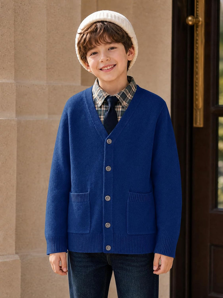 Boys Cardigan Sweater V Neck Button Down Uniform Sweater