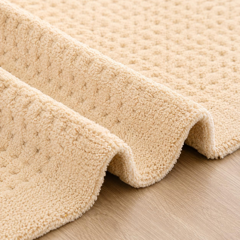 Premium Cotton Tufted Honeycomb Bath Mat Absorbent Bath Rug 21"x34" Beige
