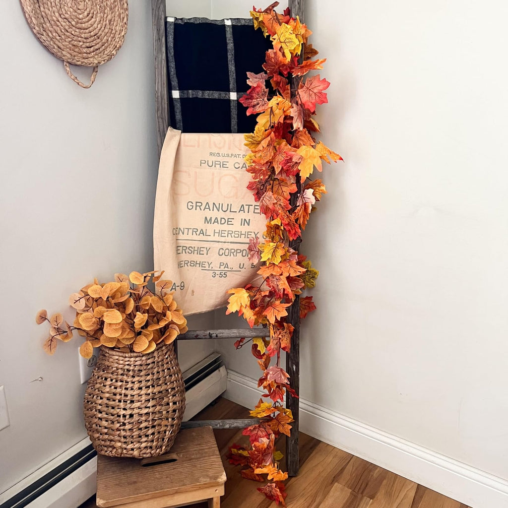 12 Pack Fall Leaf Garland, 5.9Ft Artificial Maple Leaf Garland Fall Leaves Autumn Hanging Vines Maple Leaves