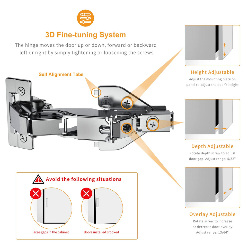 2 Pack 165 Degree Lazy Susan Hinge, Face Frame, CLIP ON Plate for Easy Installation, Soft Close Multi-pivot Concealed