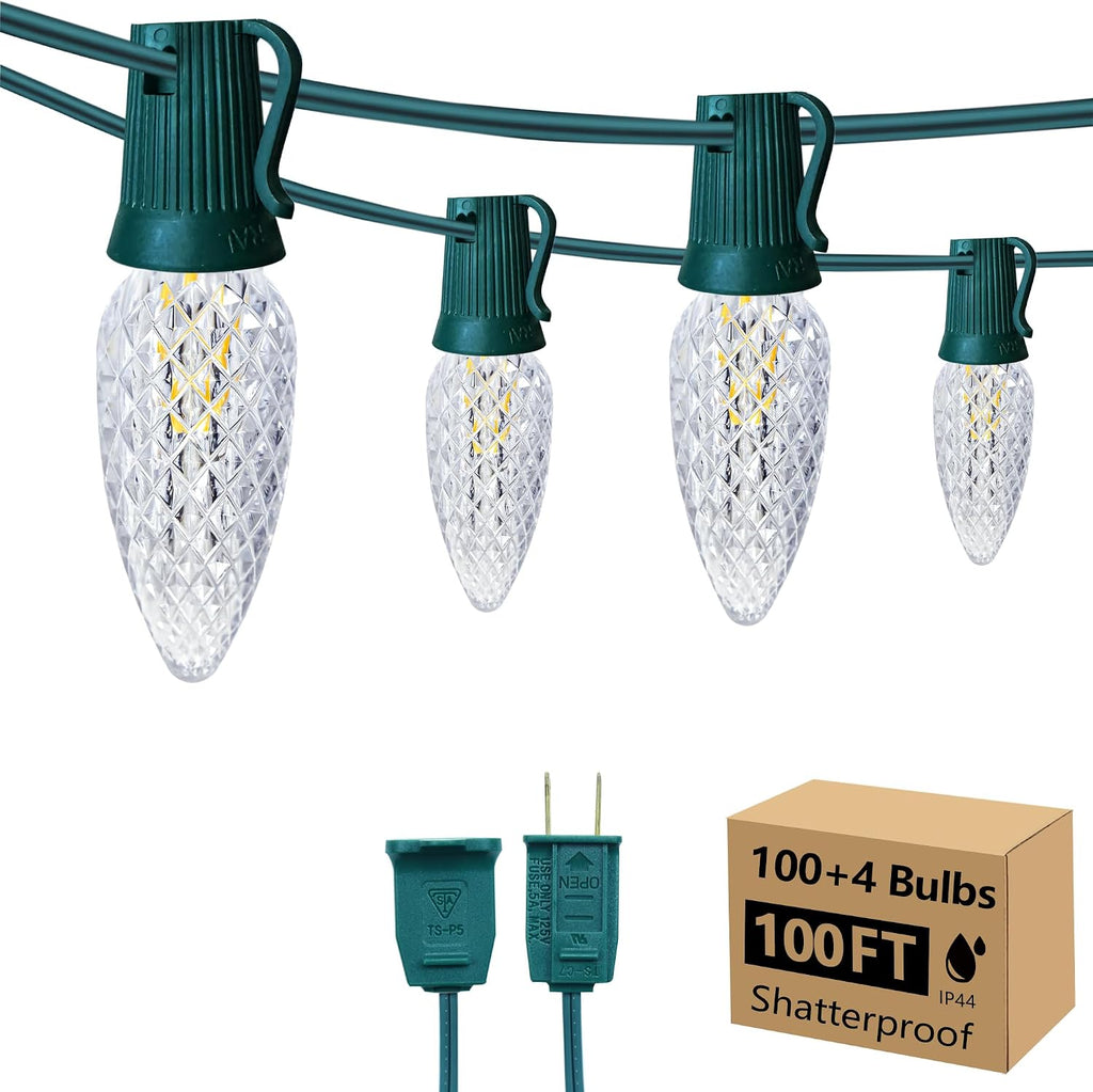 100Feet C9 LED Christmas Light Outdoor, E17 Warm White Vintage Bulb
