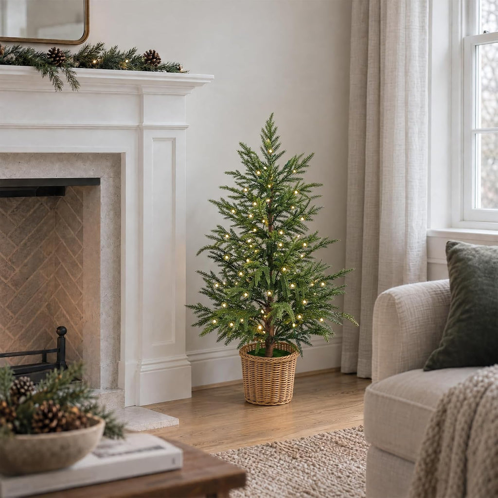 Christmas Decorations 2 Pack 3FT Pre-Lit Artificial Norfolk Pine Xmas Tree