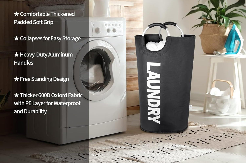 2-Pack Large Laundry Basket, Laundry Hamper Bag with Handles, 115L, Black