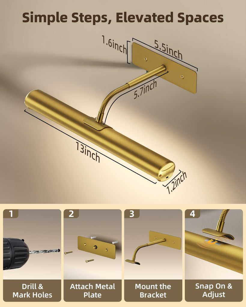 13inch Picture Lights for Wall, 4000mAh Rechargeable Art Lights