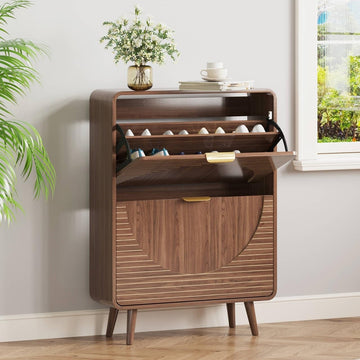 Shoe Storage Cabinet with 2 Flip Drawers , 27.5" Freestanding Hidden Shoe Rack Cabinet, Narrow Shoe Organizer