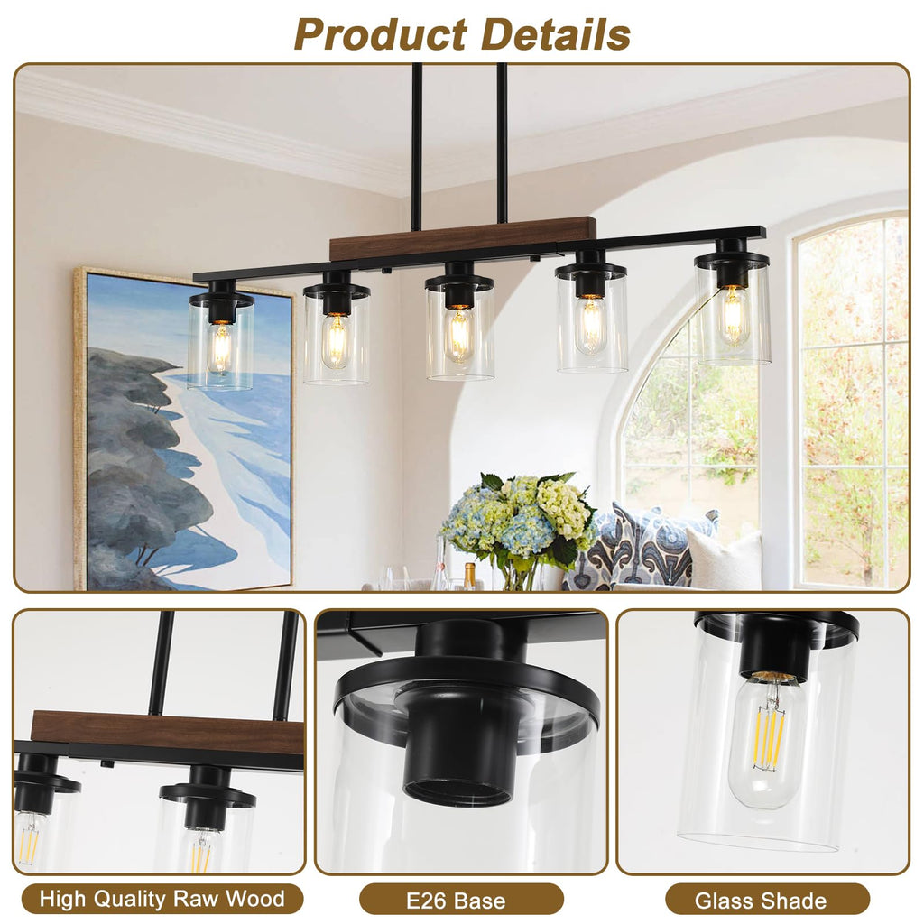 36.2" Kitchen Island Lighting, 5-Light Dining Room Chandelier Black