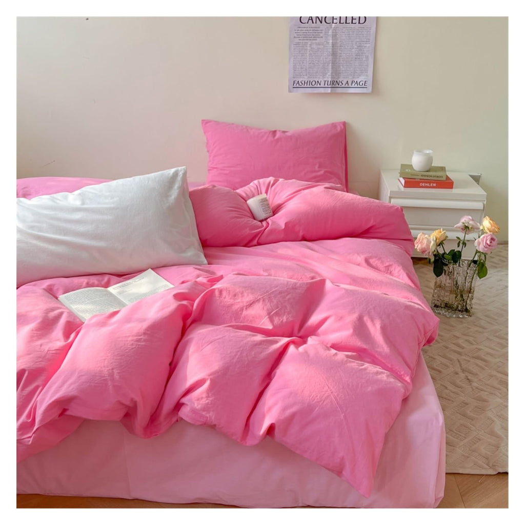 Bed, Cotton Waffle Jacquard Bright Color Four Piece Set Washed Cotton Bed Sheet and Quilt Cover
