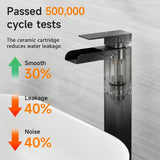 Black Tall Waterfall Bathroom Faucet, Single Hanlde Vessel Sink Faucet with Waterfall Spout