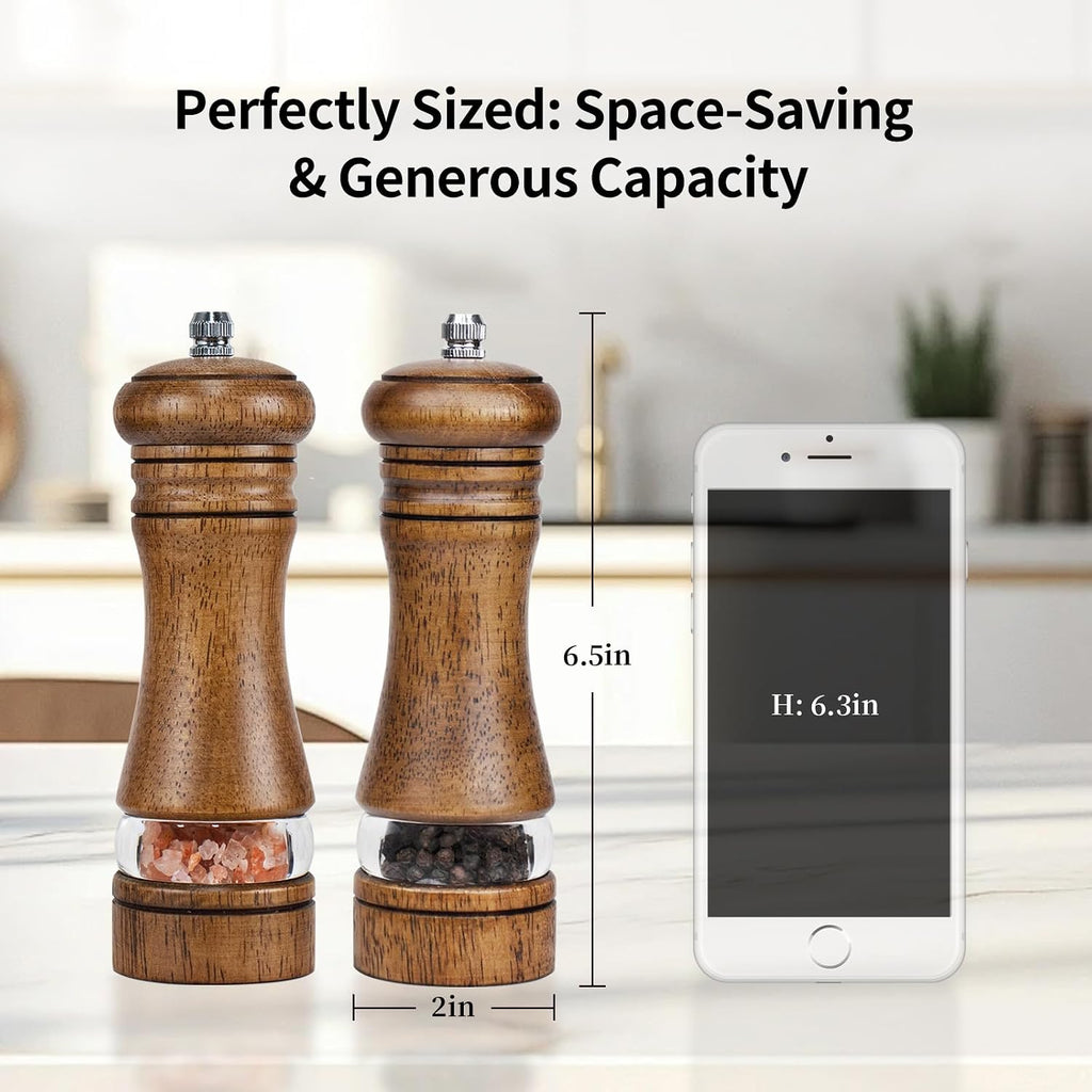Wood Salt and Pepper Grinder Set Classic Manual Pepper Mills - Set of 2