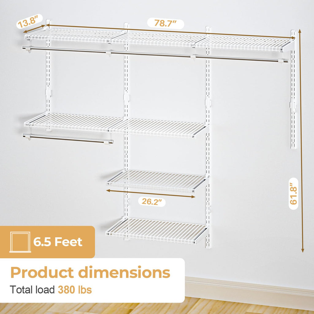 Sturdy Closet Organizer System: 6.5 Ft. Custom Metal Wire Shelving
