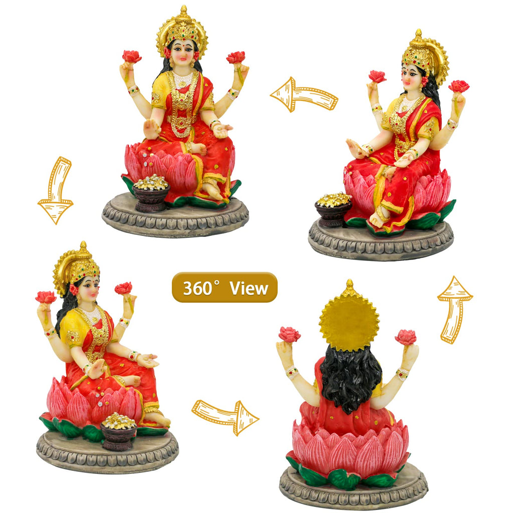 Indian Goddess Lakshmi Statue Figurine - 5.3"H Lakshmi Idols Statue Murti Laxmi Staue Home Office Temple Mandir Pooja