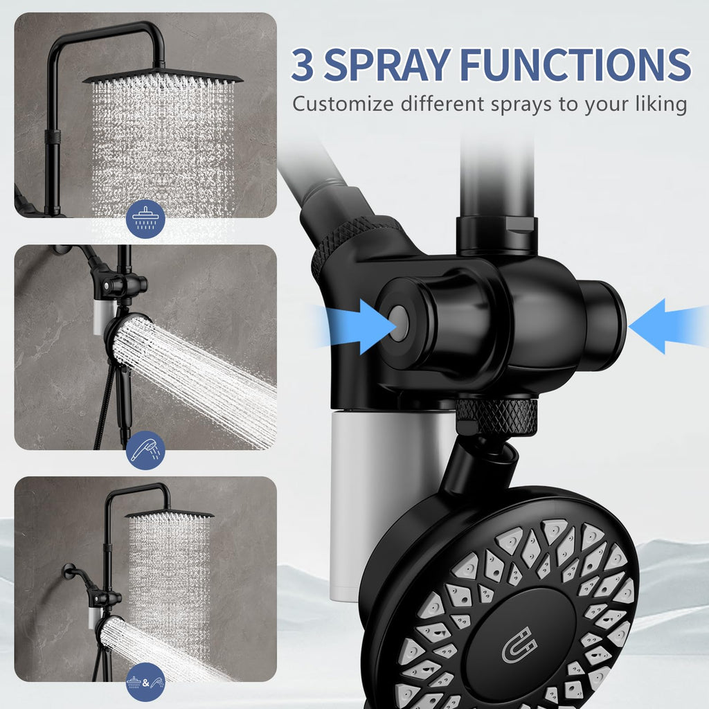 Filtered Rain Shower Head with Handheld Spray Combo (Black)