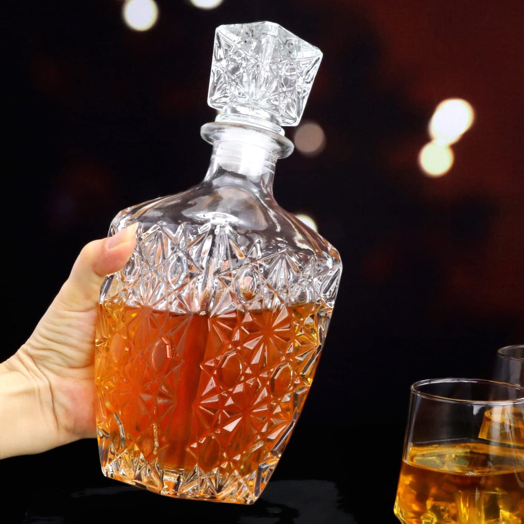 Glasses Decanter,26 oz Diamond Pattern Wine Bottle with Lid,Delicate Decanter Set-for Tequila, Brandy, Scotch - Set of 3