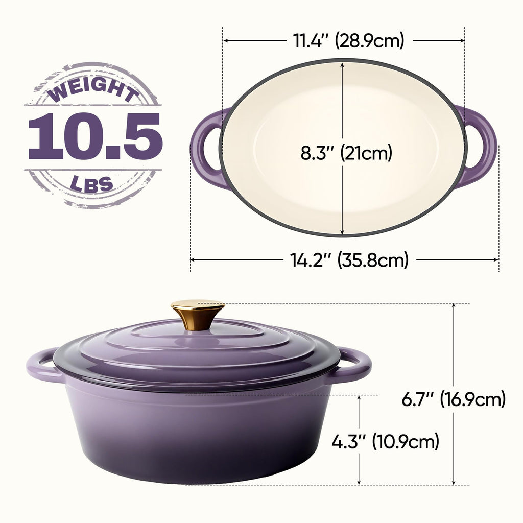 Oval Dutch Oven for Bread Baking, 4.5 Quart Non Stick Enameled Cast Iron Dutch Oven Pot with Lid, Oven Safe Oval