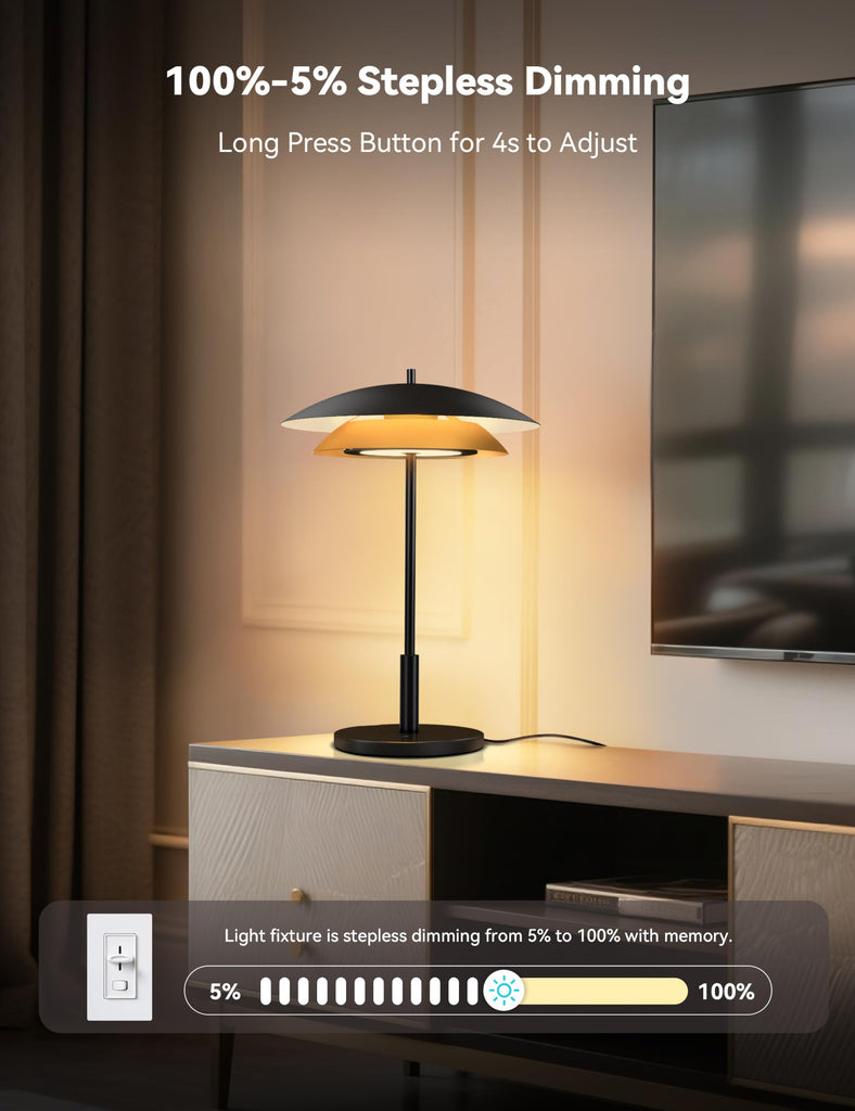 Bedside Table Lamp, Modern Mid Century Dimmable LED USB-C Desk Lamps