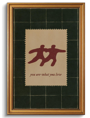 Vintage Gold Framed Wall Art Couples Stamp Canvas Art Retro Love Quote Silhouette Pictures Wall Decor Mid Century