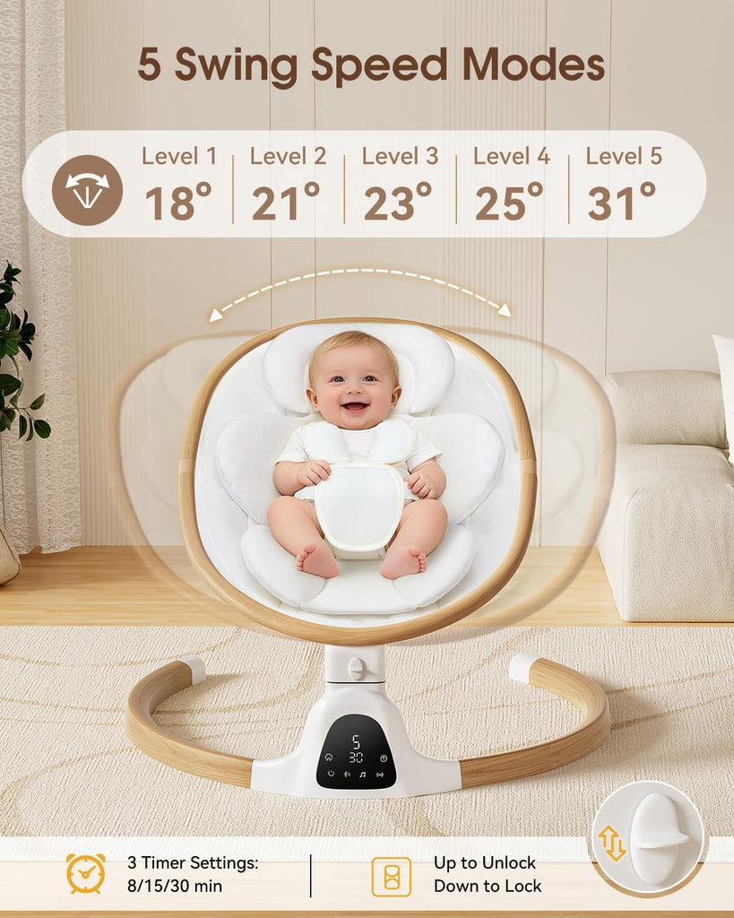 Swings for Infants, Electric Infant Swing with 5 Speed Modes, White