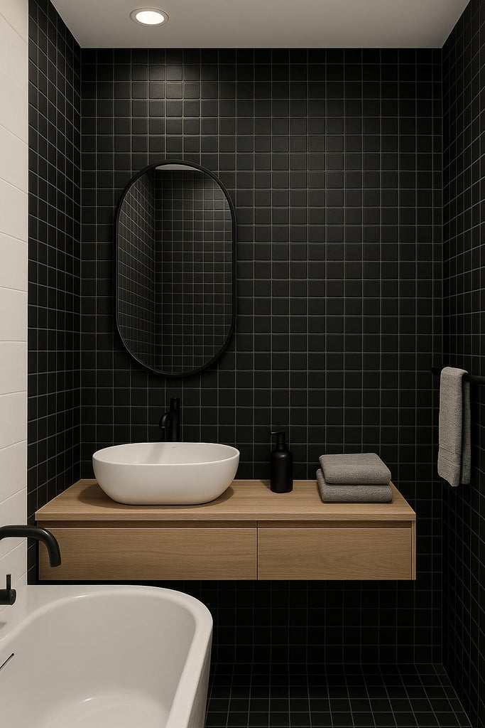 2x2 Matte Black Porcelain Mosaic Tile - Slip Resistant 12x12 Mesh-Mounted Sheet Floor, Shower Wall, Kitchen