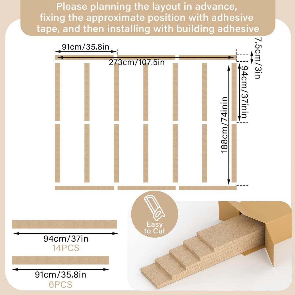 1 Set Mdf Board and Batten Wall Panel Wainscoting Panel 107.5 x 80''