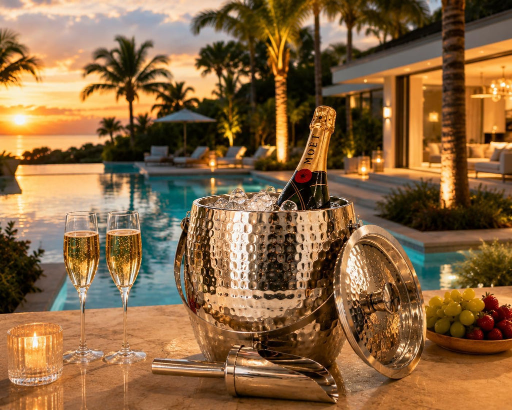 Insulated Ice Bucket with Lid & Scoop for Champagne Silver 3QT