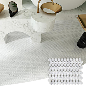 White Marble Mosaic Tile,1 Inch Hexagon, Honed, 5 Sheets
