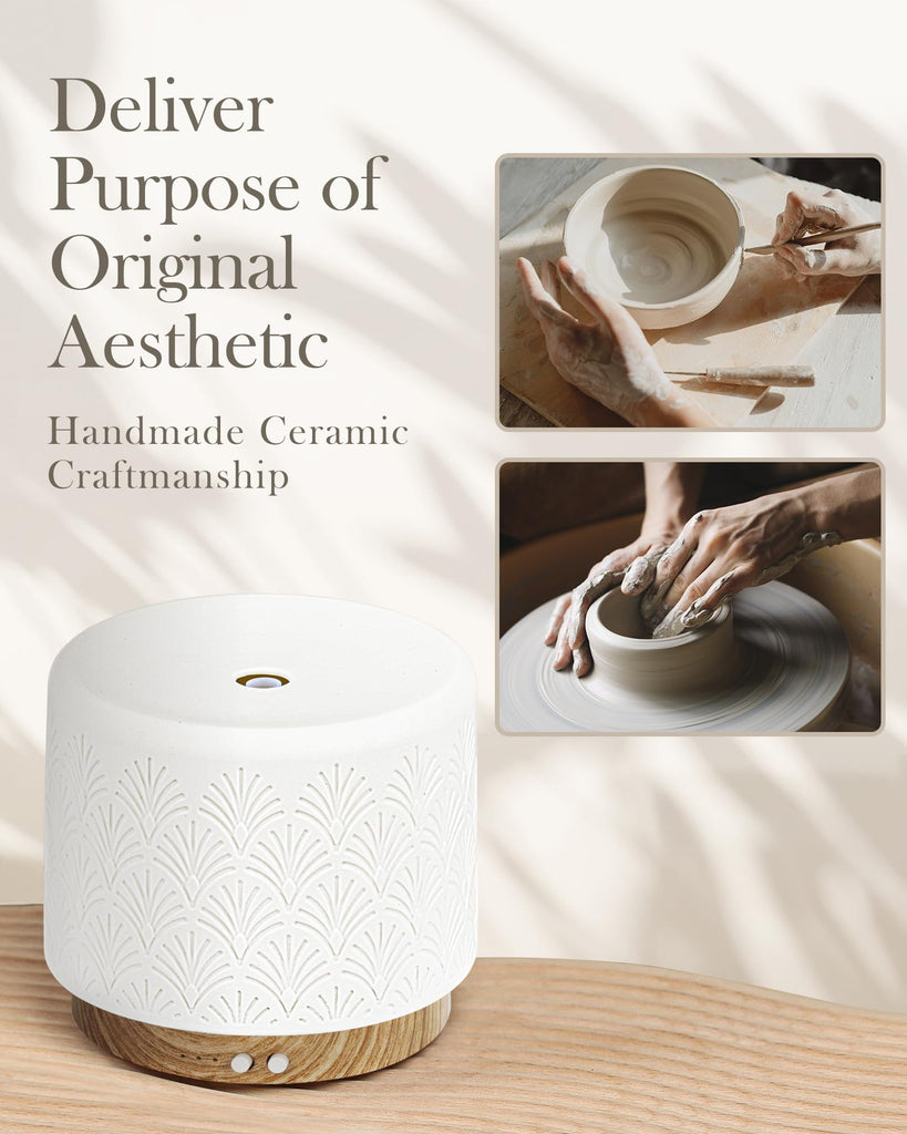 Essential Oil Diffuser - 280ml Ceramic Diffuser for Large Room & Commercial Use, 2.4MHz Aromatherapy Diffuser with