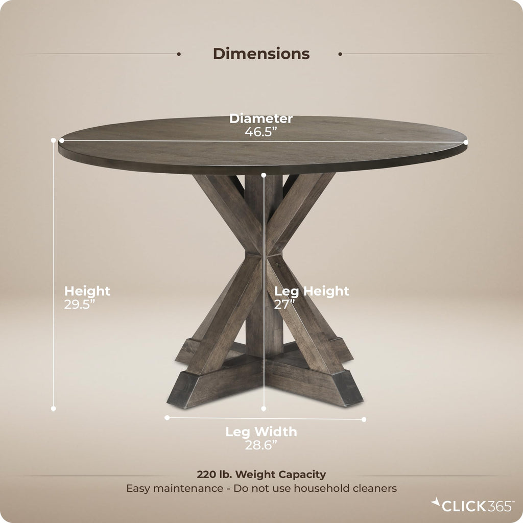 Alfred 46.5 Inch Round Solid Wood Dining Table for 4, Rustic Farmhouse Kitchen Table with Wood Finish and Trestle