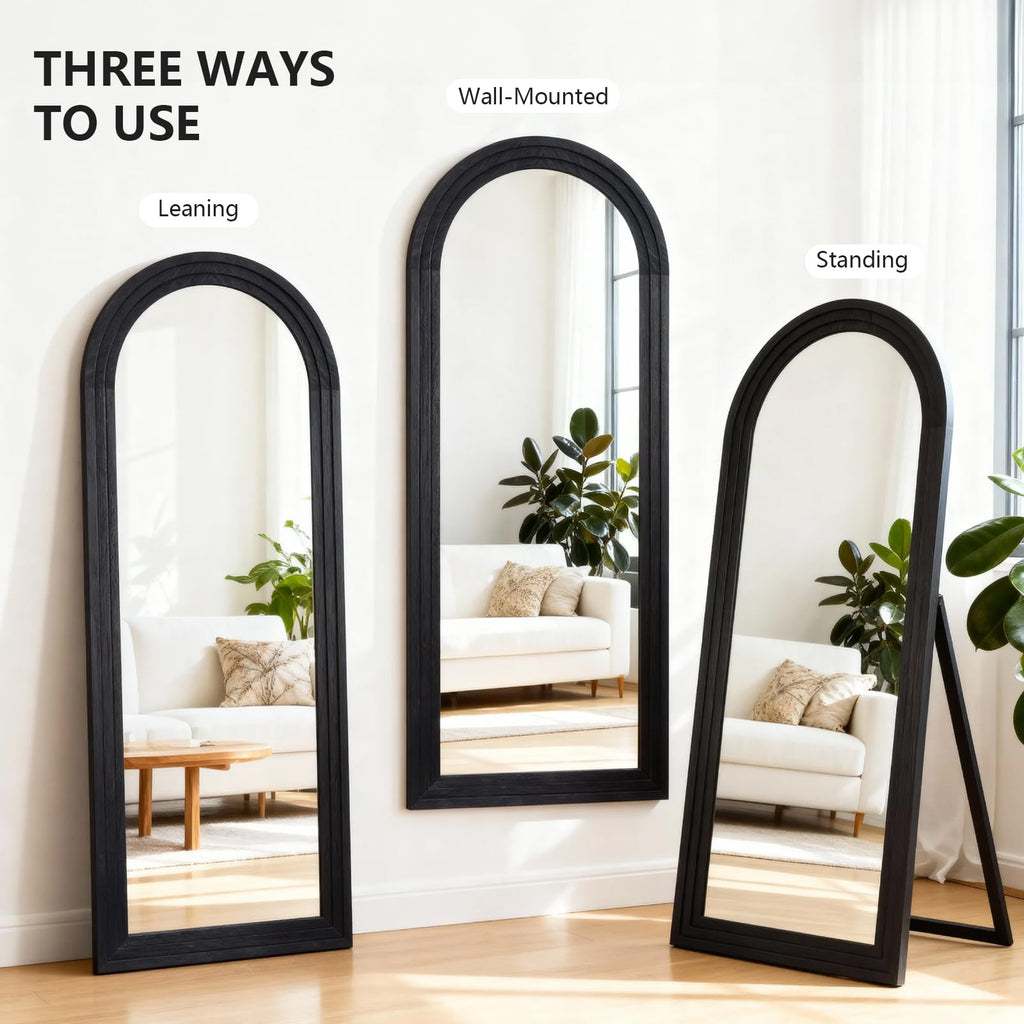 Large Mirror Full Length 71"x30" Floor Wood Frame Full Body Mirror with Stand Black