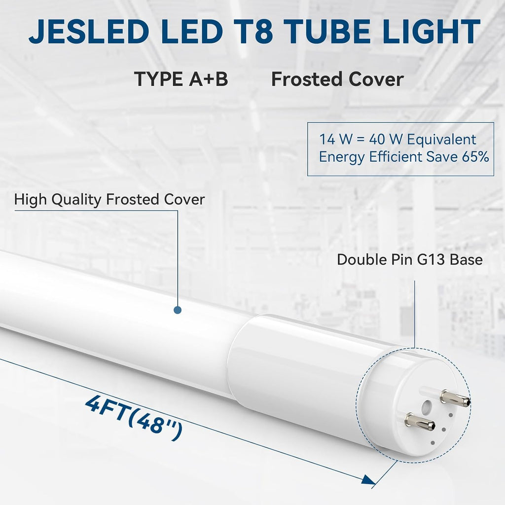 T8 LED Bulbs 4 Foot, 4000K Neutral White, 2 Pack, ETL Listed
