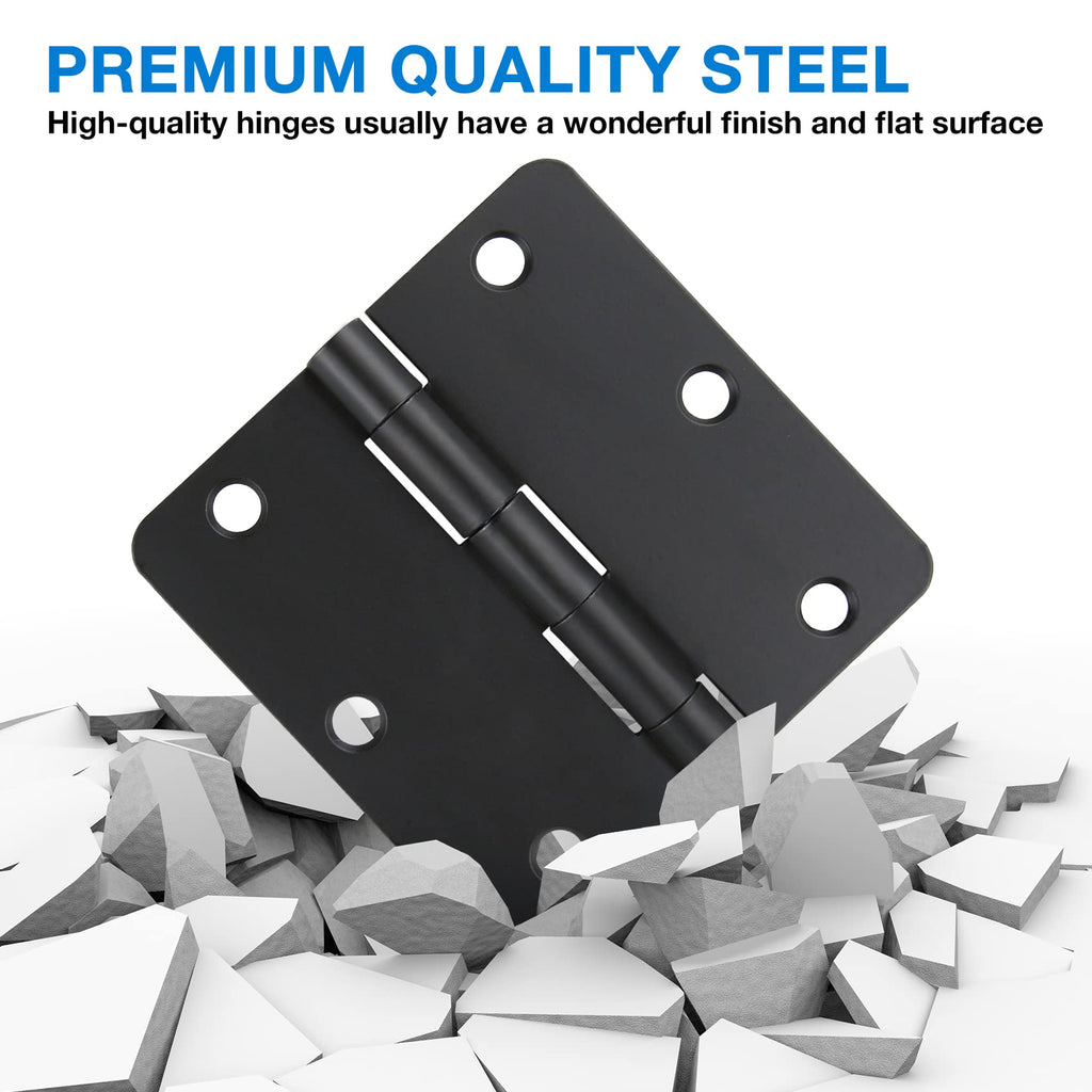 12 Pack Black Door Hinges Black Matte Black Hinges for Doors 3 1/2 Interior Door Hinges 3.5" x3.5 Inch Hinges Rounded