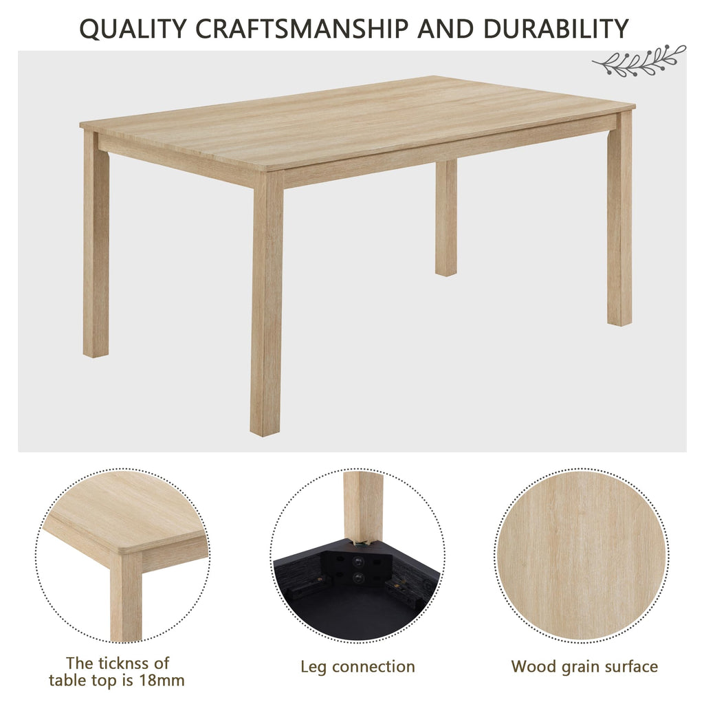 6-Piece Dining Set with Bench & 4 Upholstered Chairs, 58.5" Modern Farmhouse Kitchen Table for 6, Easy Assembly, Light