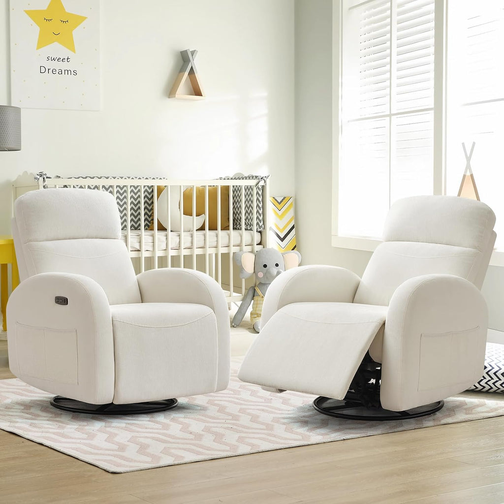 Power Nursery Glider Recliner, Chenille Electric Rocker Recliner with Type-C & USB Port, Nursery Swivel Rocker