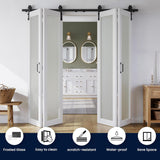 80" x 84" Bifold Sliding Barn Door, 1 Lites Tempered Frosted Glass Panel with Sliding Hardware Kit S