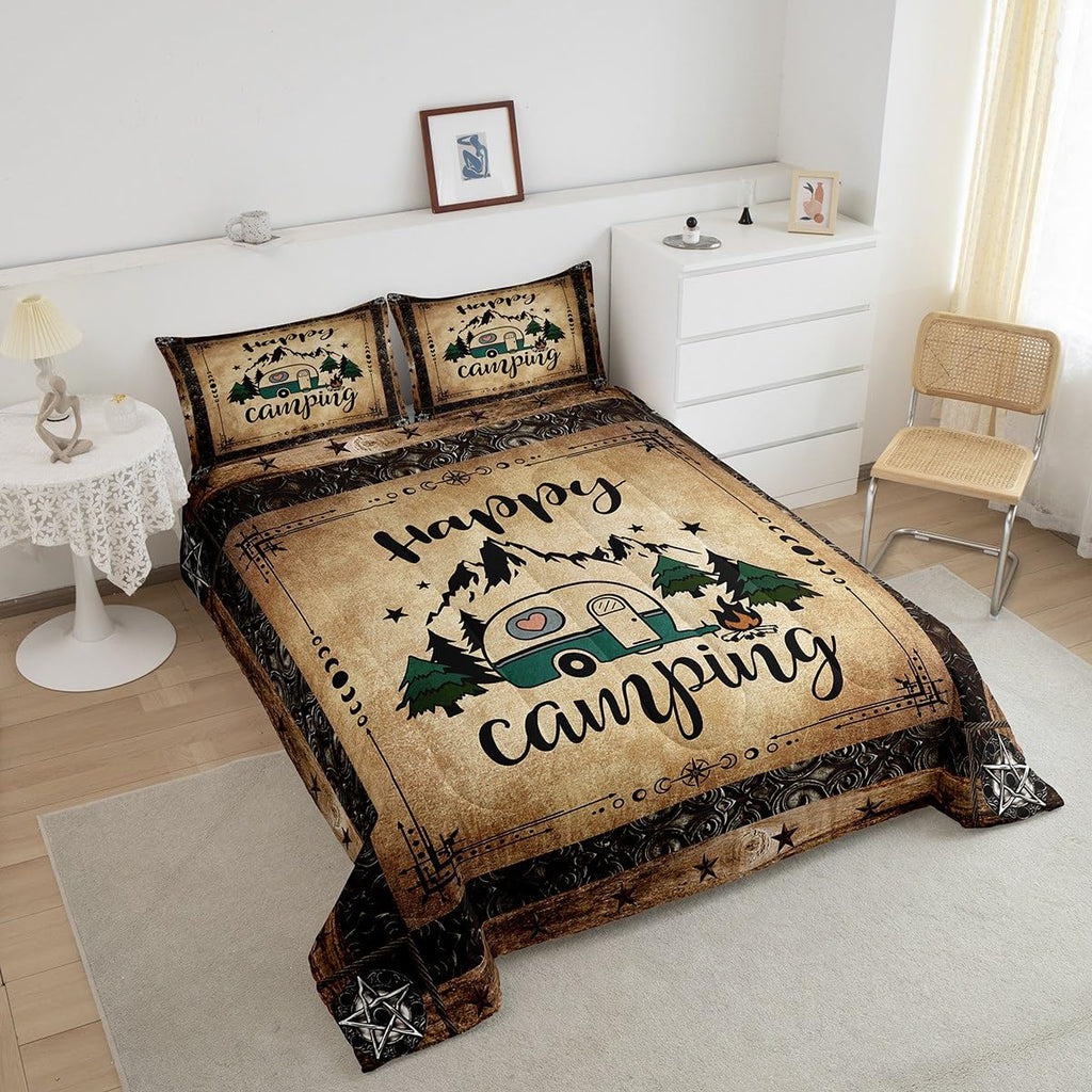 Camper Decor Retro Antique Victorian Baroque Damask Bedding Set King, Gothic Vintage Floral Quilt Camping Comforter